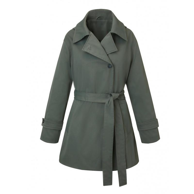 Womens Mid-Length Trench Coat With Hooded Design Waist-Tie Cinched Fit Lightweight Slimming Petite Frames