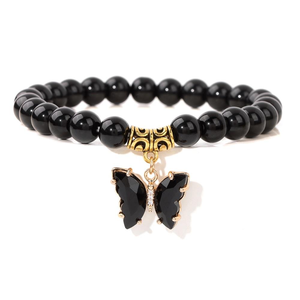 

Блестящая подвеска-бабочка, браслет-подвеска 8 мм, круглые исцеляющие кварцевые бусины, эластичные браслеты для женщин, модные ювелирные изделия, подарок