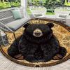 Majestic Black Bear Pattern Flannel-printed Round Floor Mats Are Slip-resistant Suitable for Living Room Terrace Garden Carpets