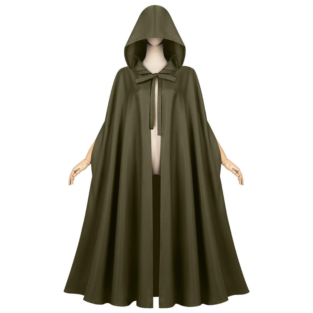 2025 Dark Medieval Hooded Cloak: Retro Stand Collar Halloween Cape, Solid Color