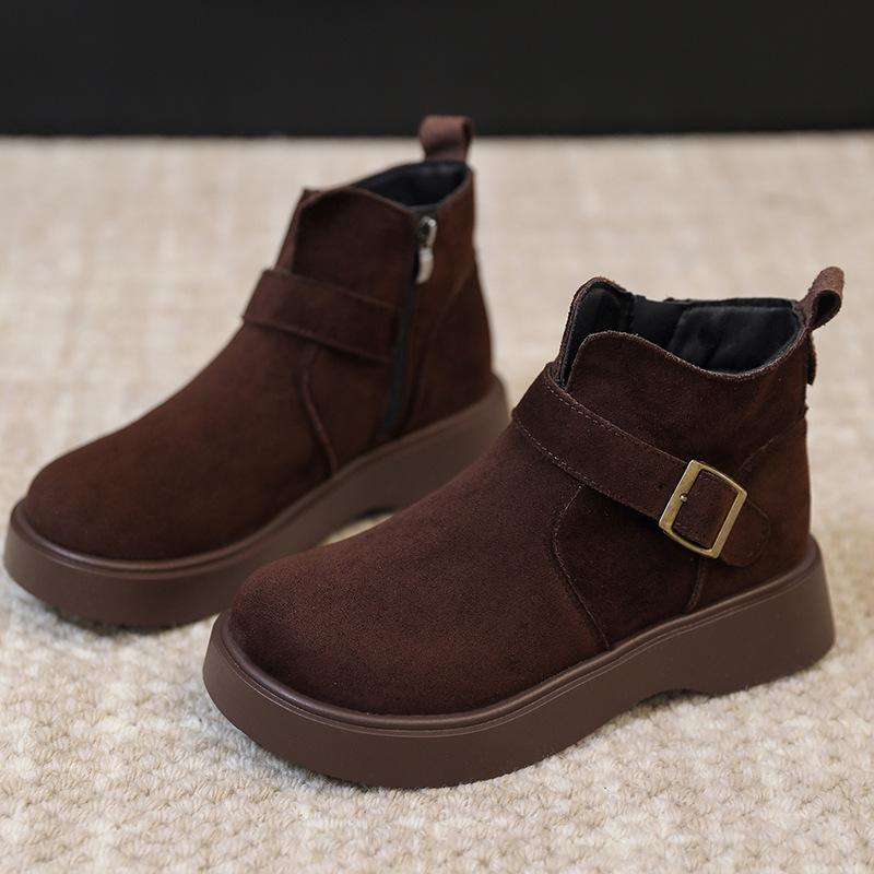 Retro mattskinn Martin-kängor för kvinnor, höst och vinter 2025 nya sammetsvarma mångsidiga tjocksulade snö-kortkängor för kvinnor