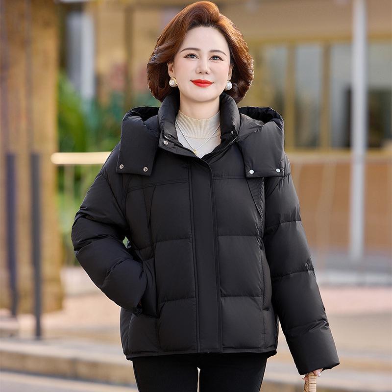 Mom down jacket women's short high-end big-name small thickened warm large-size foreign-style hooded winter jacket