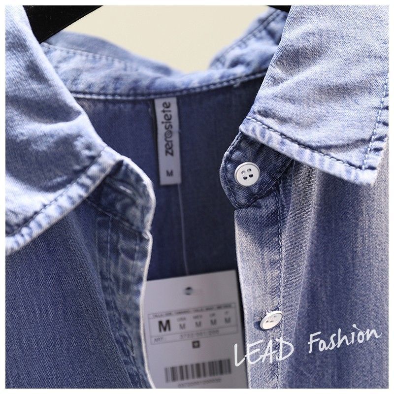 Spring Women's Clothing Shirt Medium Long Containing Cotton Shirt Loose Fit Long Sleeve Double Pocket Rolled Sleeve Thin Blouse