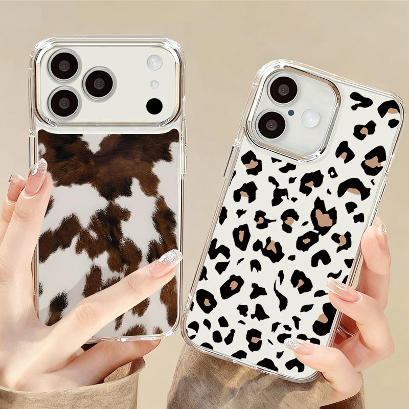 Leopard Print Phone Case For iPhone 17 Pro Max Plating Lens Frame Clear Soft Cover For iPhone 16 15 14 13 Pro Max 11 16E 17E