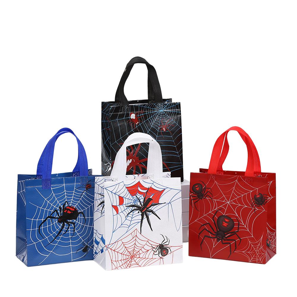 12/30pcs Spider Print Gift Bags Non Woven Tote Bags Halloween Party Favor Bags for Candy Gifts and Shopping