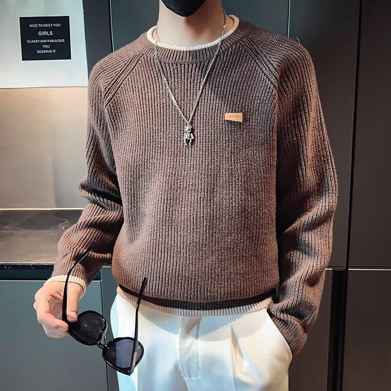 Men s High-End Coffee Color Casual Knitwear - Autumn/Winter Collection XXL