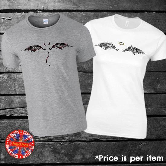 Angel & Devil T-shirt, Matching Couples Set, Mens, Ladies, Unisex, Gift, Funny S