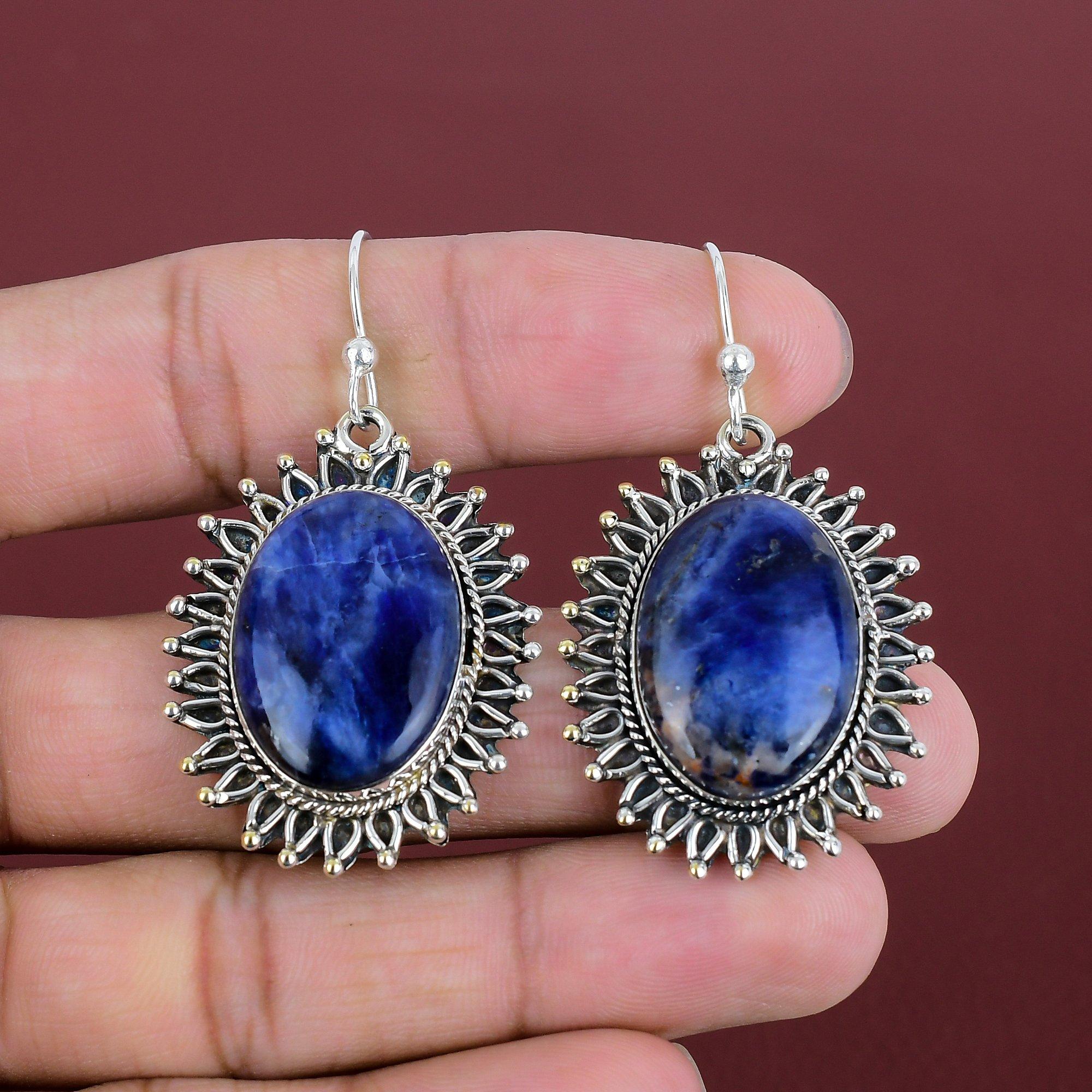 Sodalite Earring Genuine Gemstone Earring Handmade Jewelry 925 Sterling Silver Earring Elegant Earrings Real Sodalite Jewelry Gifts For Wife