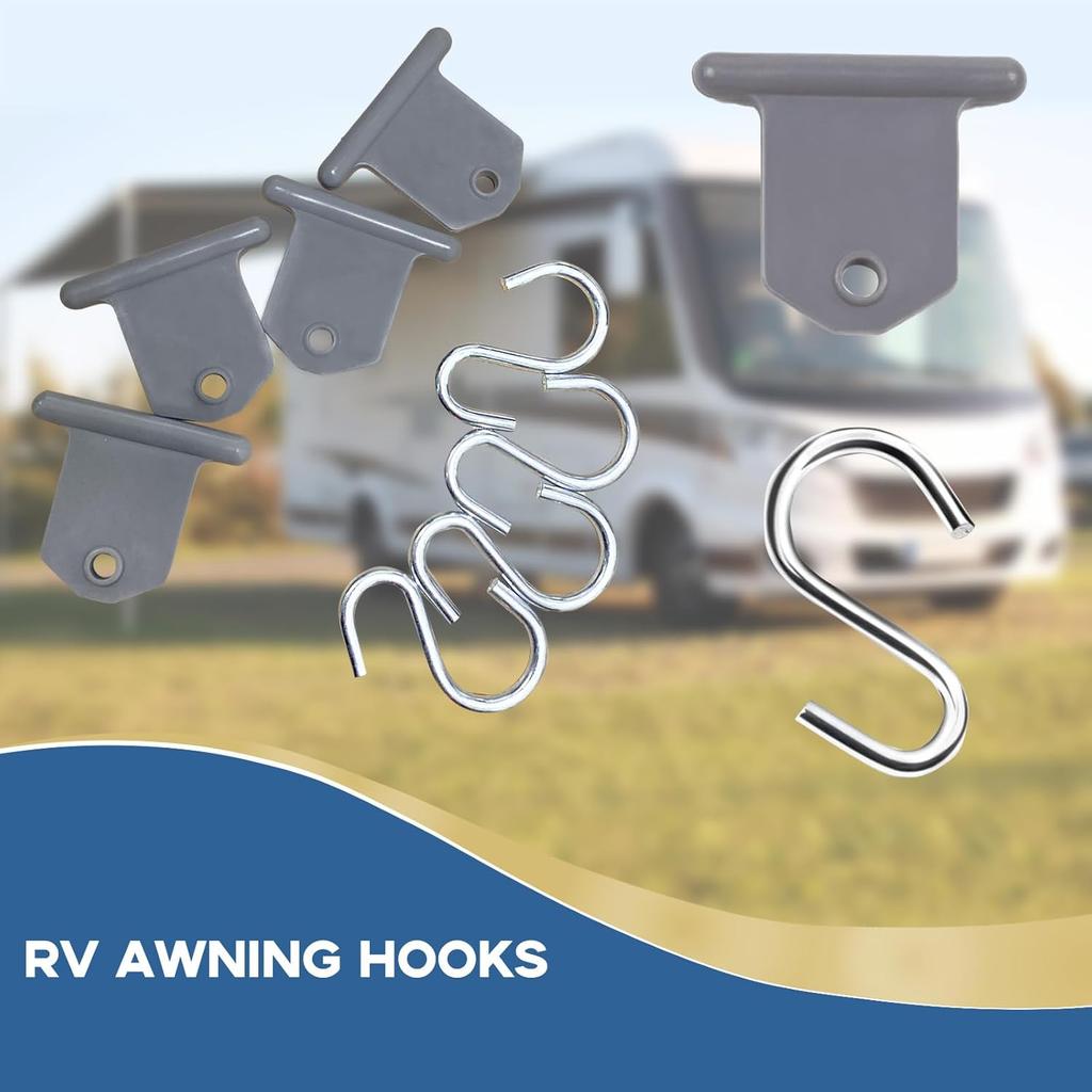 12 Pcs RV Awning Light Holder - Camper Hook Accessory, Plastic And Metal S Shaped Hook, Gray Support Hanger For Camping Tent Indoor Outdoor Decor (12