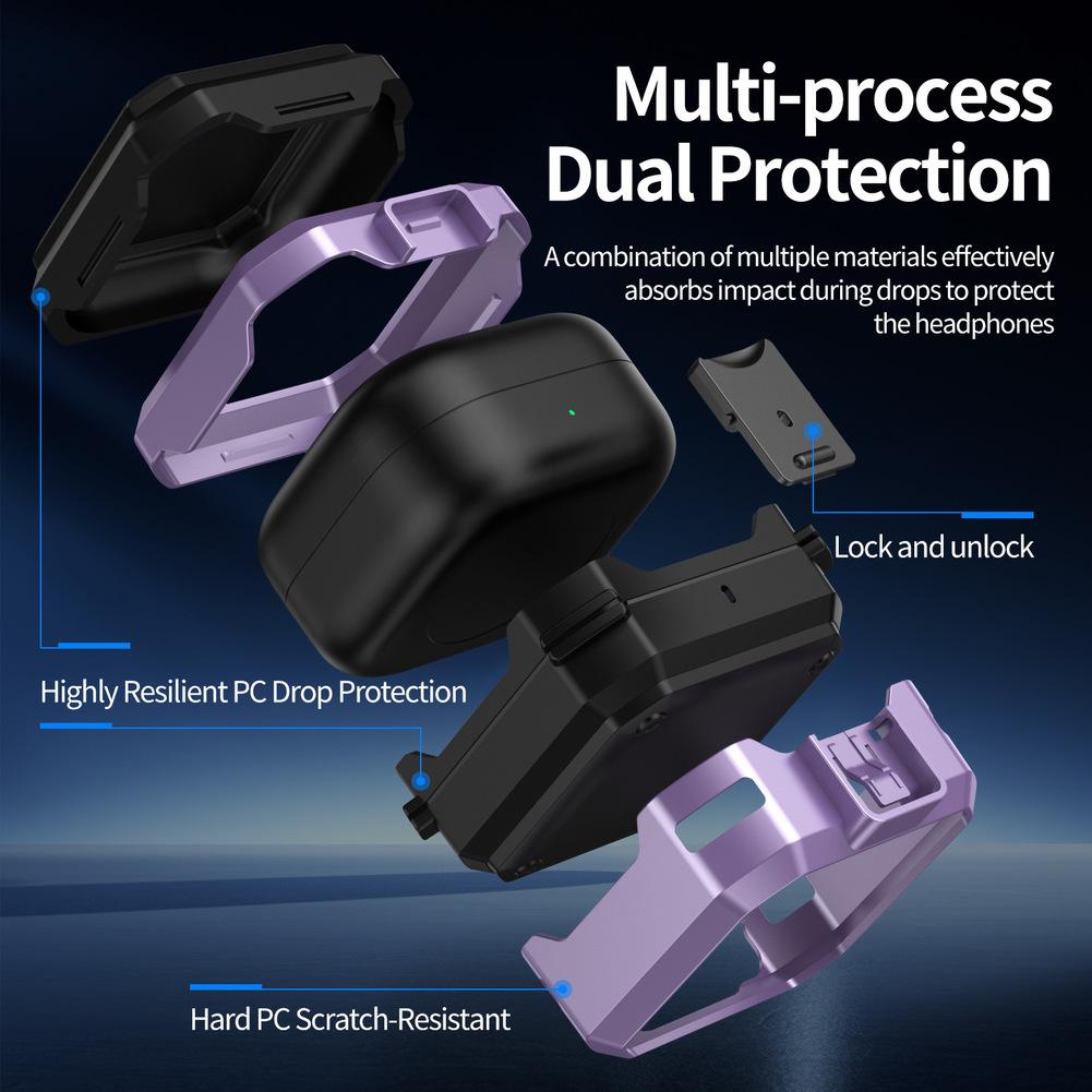 1 Pcs Shockproof Case With Secure Lock & Stand For Samsung-Galaxy Buds4/4 Pro Earphone Protective Case Anti Drop