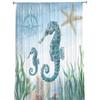 Marine Animal Hippocampus Seaweed Compass Tulle Curtain Voile Transparent for Bedroom Living Room Kitchen Sheer Window Curtains