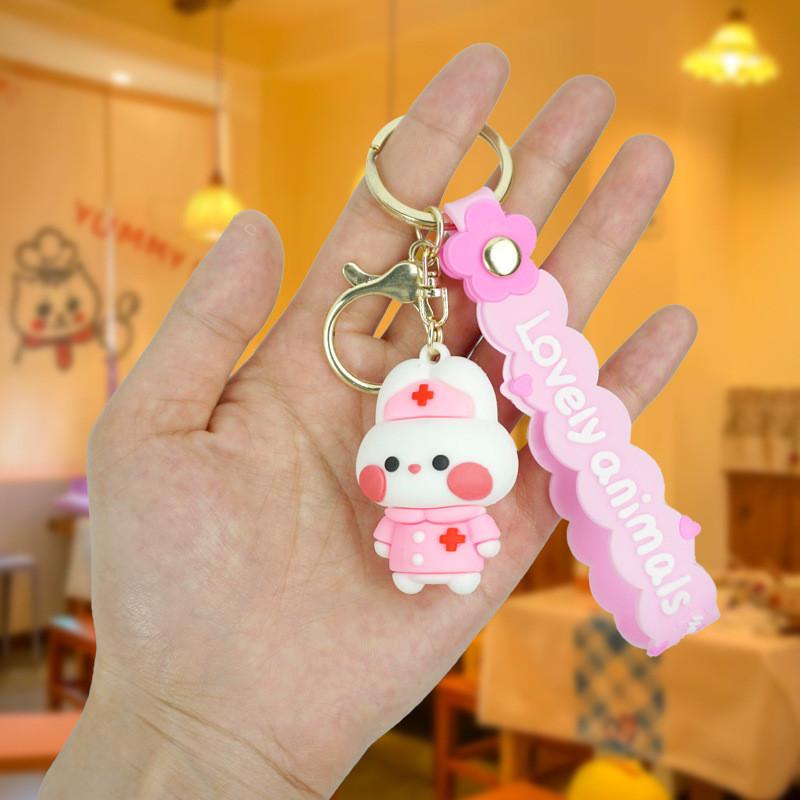 Adorable Cartoon Animal Keychain Cute Bag Charm Rubber Key Accessory Couple Key Holder