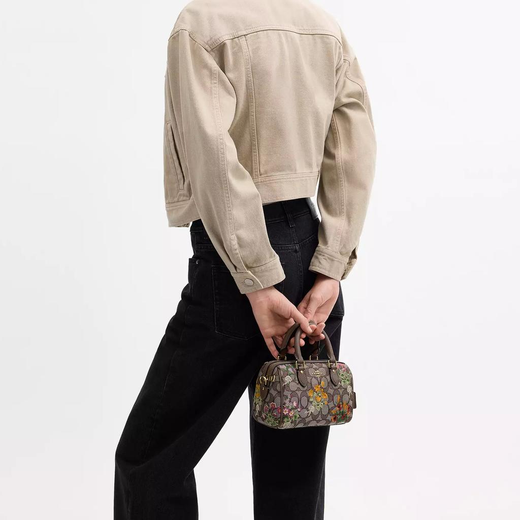 Coach Rowan 18 Signature Jacquard Floral Geprägte Boston Tasche Damen Handtaschen Braun CDY31-IMPU7
