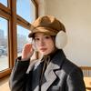 Octagonal Hat Autumn and Winter Thickened Ear Protectors Plush Earmuffs Hat Newsboy Hat Fashionable and Simple Cap
