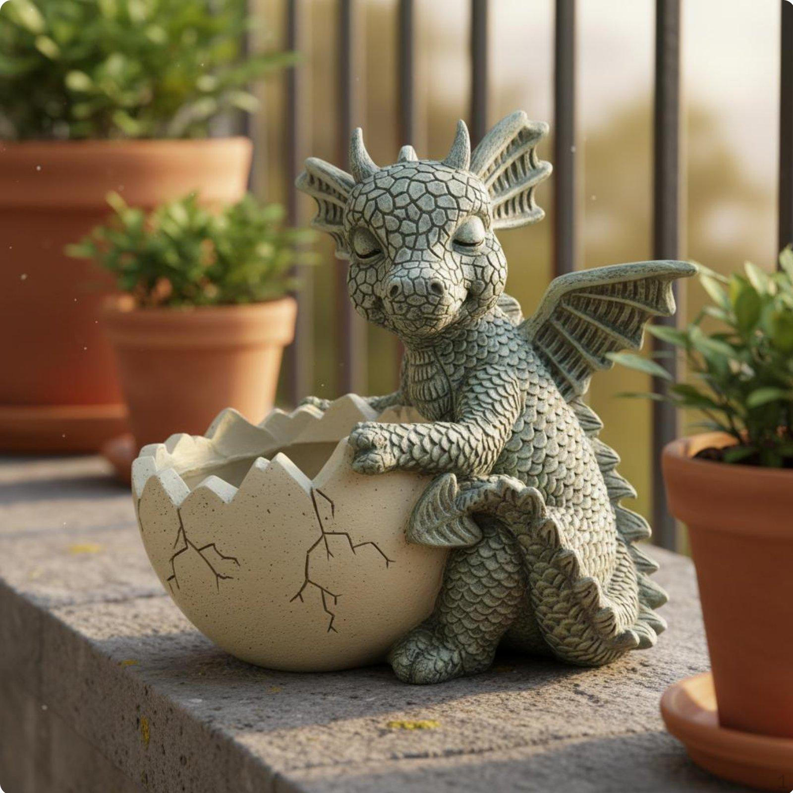 Dragon Planter Decorative Ornament Young Statue Pot Fantasy Theme Resin for Balcony,