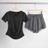 Women's Plus Size Quick-Dry Summer Fitness Set: V-Neck Short Sleeve Top for Running, Pilates, Yoga, and Training