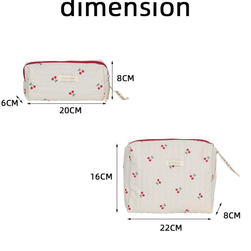 Quilted Cotton Ladies Travel Storage Bag Retro Cherry Women's Cosmetic Bags Cute Design Girls Pencil Case Makeup Bag Handbags