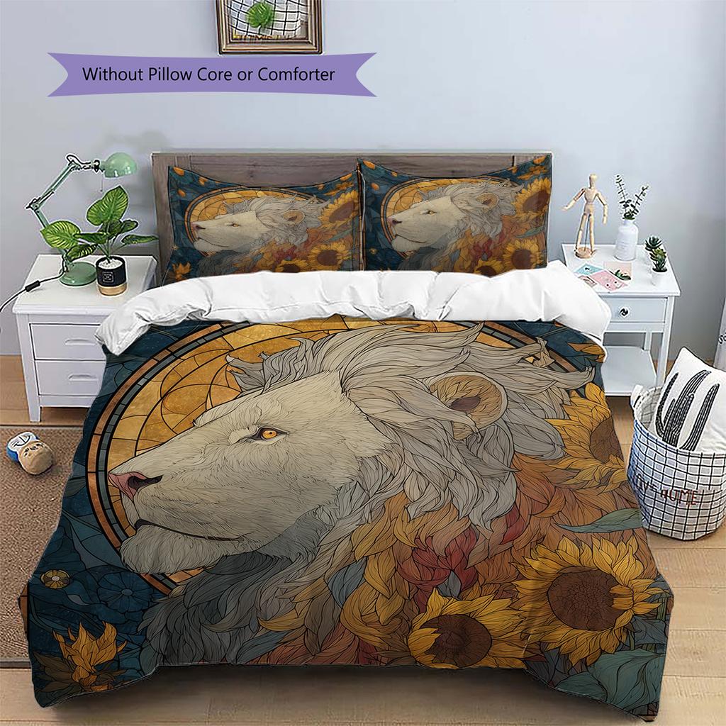 Lion Head Pattern Bedding Quilt Set  Home Decoration  Gift (1 * duvet cover + 2 * pillowcase  without core)
