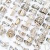 10Pcs Stainless steel geometric engraved ring, alloy open ring finger ring