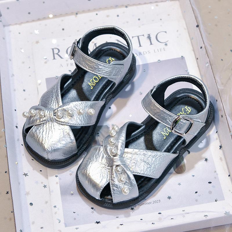 Girls Closed Toe Sandals New Summer French Soft Sole Beach Shoes Sweet Princess Sandals for Baby Little Girls