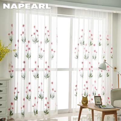 1PZ 10-20% Oscurante Stile Rurale Cartone Animato Margherita Rosa Ricamata Bianca Tenda Trasparente per Soggiorno Camera da Letto Decorazione Finestra Arredamento Casa