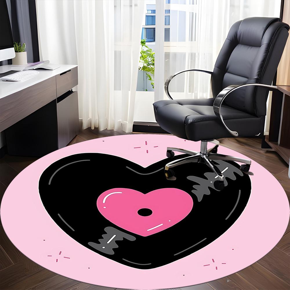 1pc Heart Vinyl Office Round Area Rug, Mat Suitable For Office, Under Office Chairs Bedroom Living Room Home Decor, Room Deco