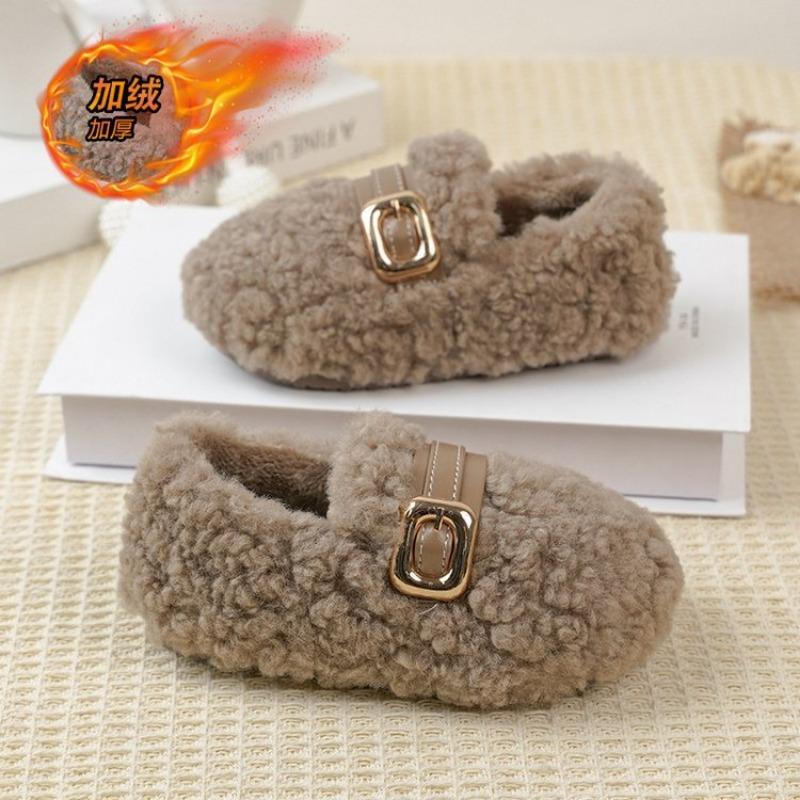 Kids Brown Fleece Lined Metal Buckle Winter Shoes 21 хаки