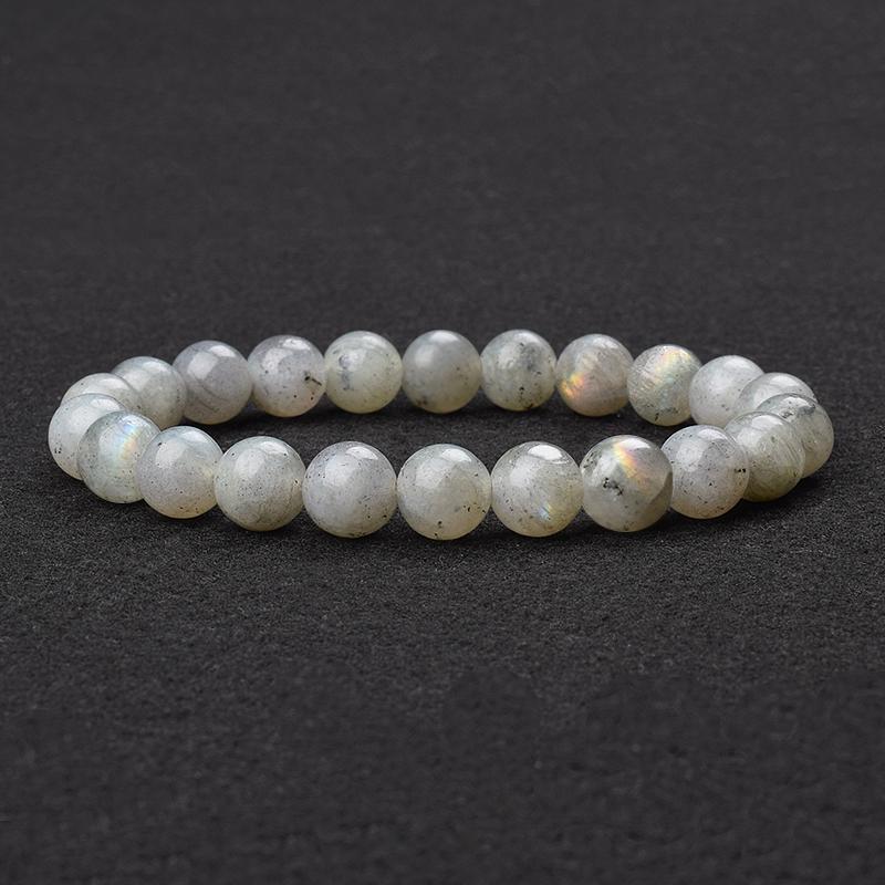Natural Grey Labradorite Bracelets Flash Smooth Spectrolite Moonstone Round Elastic Beads Bracelet Genuine Natural Stone Jewelry