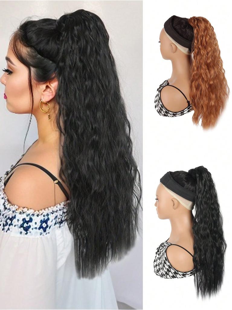 Long Wave Ponytail Wrap Around Wavy Ponytail Extensions Fluffy Hair Piece Magic Paste Ponytail Hairpiece 18 Inch Fake Hair,Suitable For Daily Use