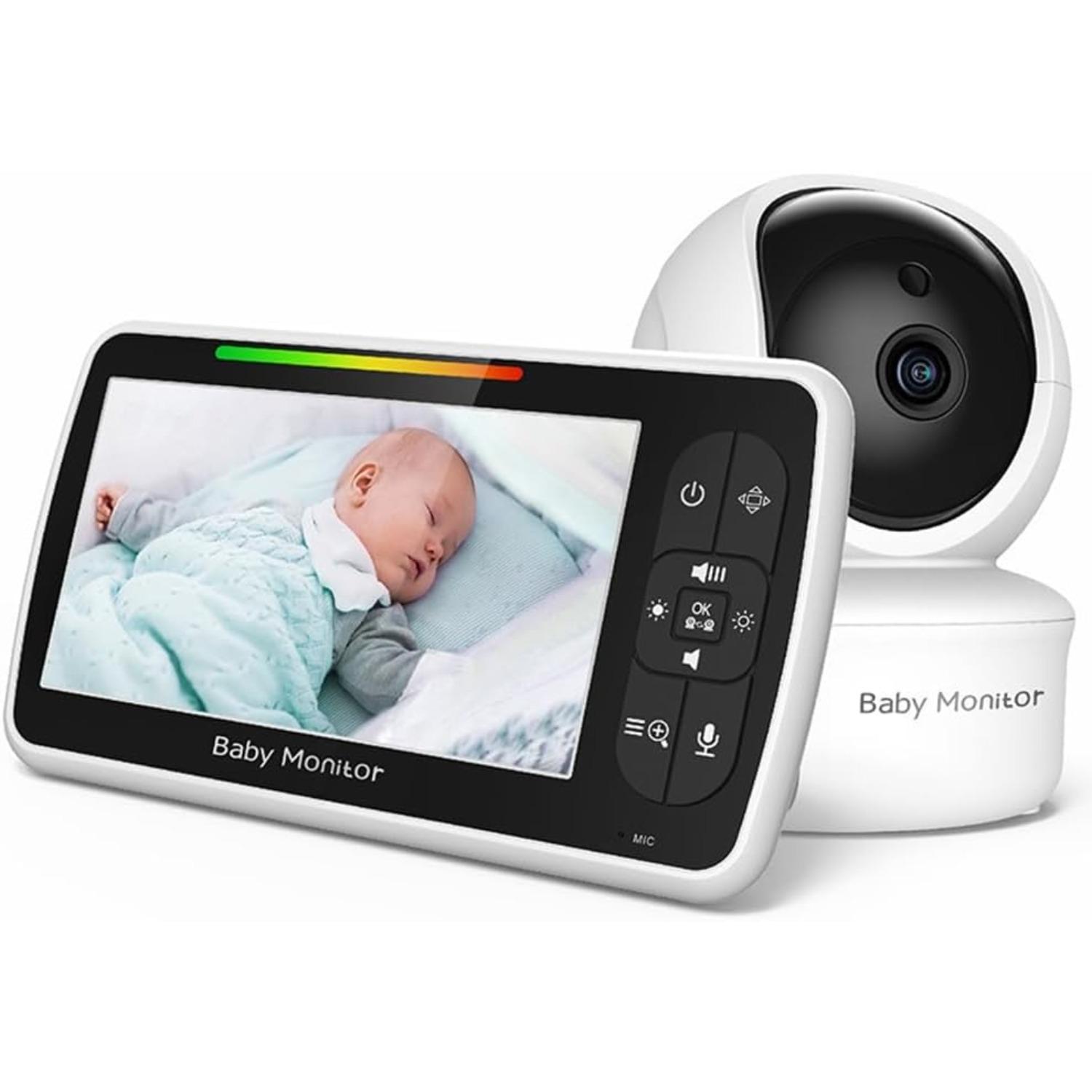 5 Inch HD Baby Monitor, Video Baby Monitor, Remote Pan Tilt Zoom Wide Viewing Angle, Baby Camera Security Camera,US Plug, Black & White белый