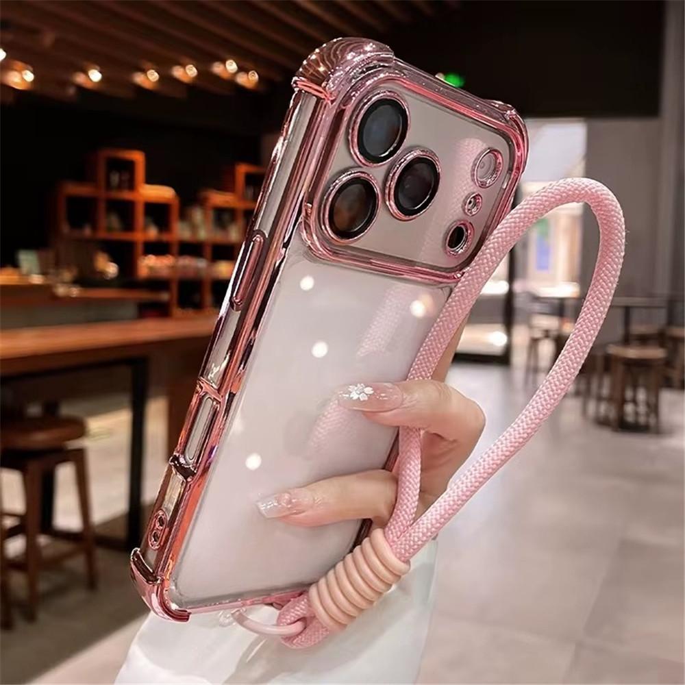 Electroplated Shockproof With Hand Strap Phone Case For Xiaomi Redmi Note 15 Pro Plus Note 14 Pro 5G 4G Transparent Soft Cover