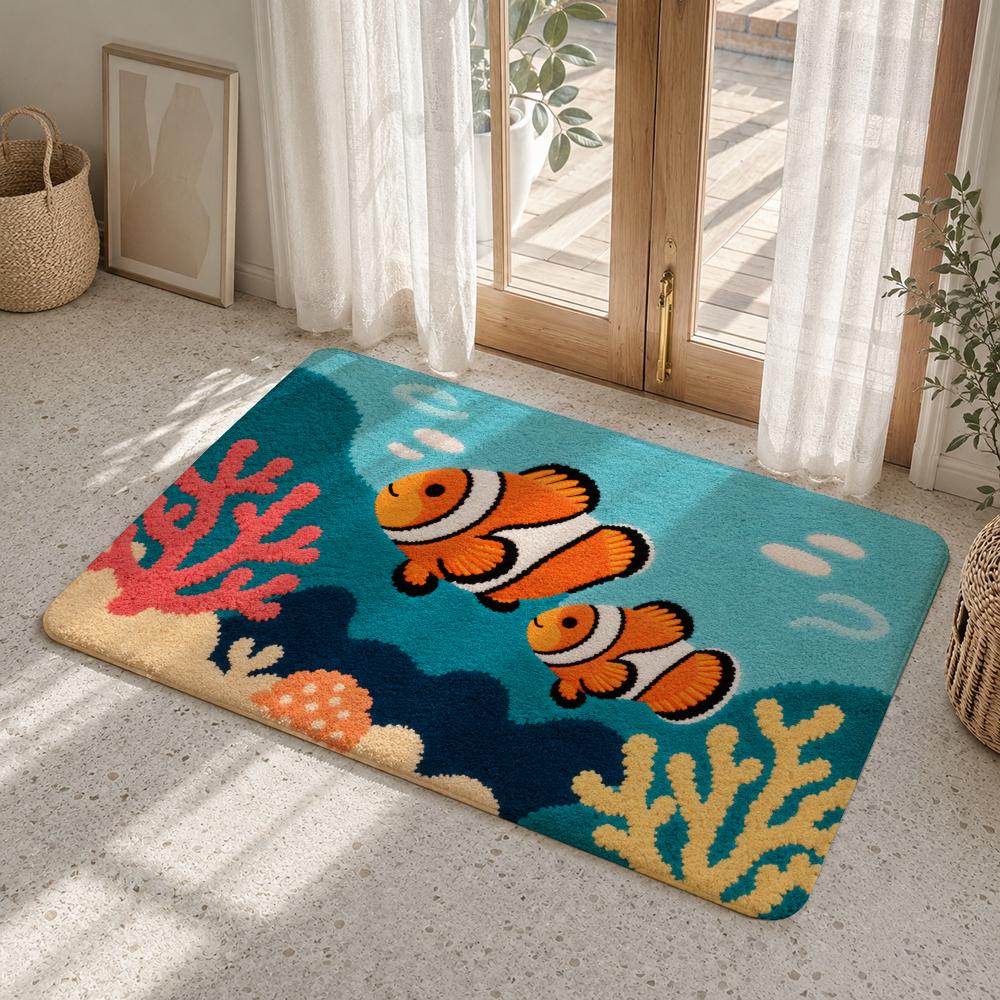 Ocean Creatures Swim Under Sun Floor Mat Flannel Rug Soft Non Slip Washable Door Mat For Bathroom Kitchen Home Decor