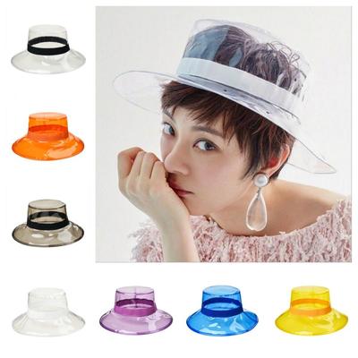 Solid Color Clear Bucket Hat Waterproof Sun Cap Street Transparent Fisherman Hat  Fashion Show