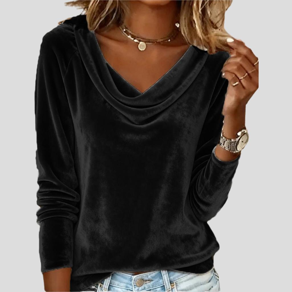 Women's Solid Color V-Neck Velvet Blouse Autumn and Winter Sexy Velvet T-Shirt