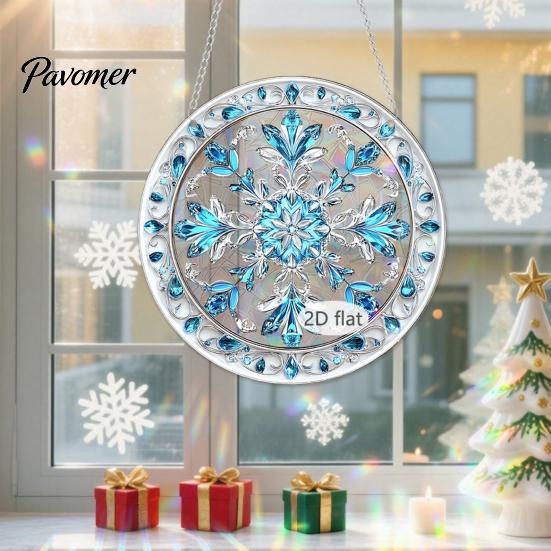 Colorful Acrylic Window Decorations Christmas 2D Hanging Ornaments, Stained Glass Style Snowman Santa Snowflake Suncatcher for Hanger with Chain,