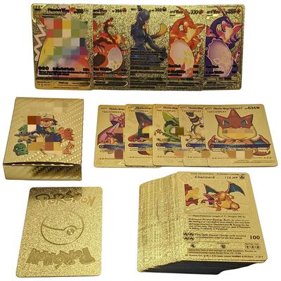 55 Pcs TCG  Gold Foil Assorted Cards, GX V-Vmax DX Charizard Card Common/Uncommons Card V-max Card Coll-ection