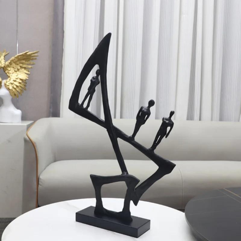 Geometrische Gusseisenfigur Skulptur Ornament Wohnzimmer Schwarze Skulpturen Handwerkskunst Charakterstatuen Heimdekorationen Figuren