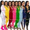 European Women's Autumn/Winter Patchwork Sports Suit - Long Sleeve & Pants, Solid Color Casualwear