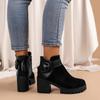 2024 Shoes for Women Side Zip Ankle Women's Boots New Daily Boots Women Belt Buckle Round Toe Chunky Heel Platform Shoes Female