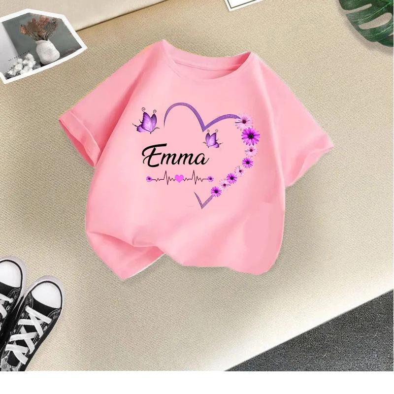 Children's T-shirt girls short-sleeved new style girls summer round neck loose casual top butterfly print cross-border