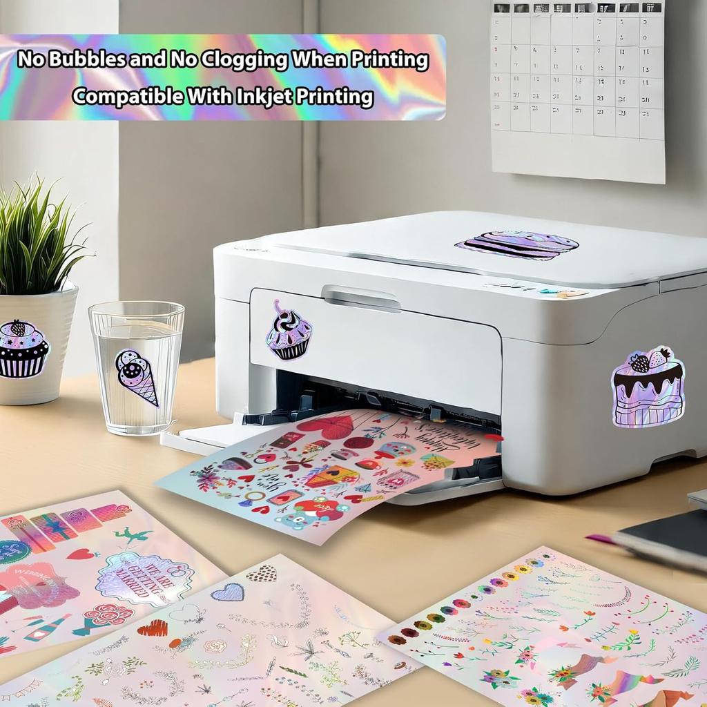 Holographic Printable Vinyl Sticker Paper for Inkjet Printer - 30 Sheets - 8.5" x 11" - Waterproof Labels Paper, Dries Quickly,Vivid Colors,Tear