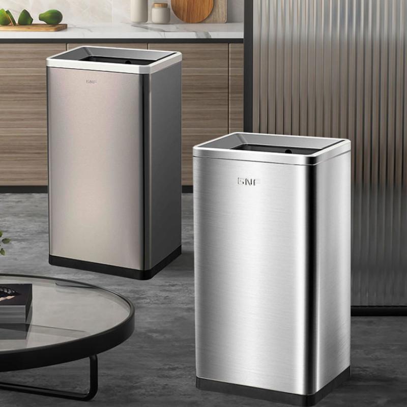 50L Large Capacity Stainless Steel Trash Can Without Cover Commercial Public Area Dustbin Office Garbage Storage Container