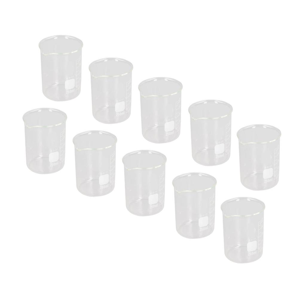 10Pcs Scientific Beaker Glass 250ml Large Capacity Clear Scale Tool Set Kit for Experiment