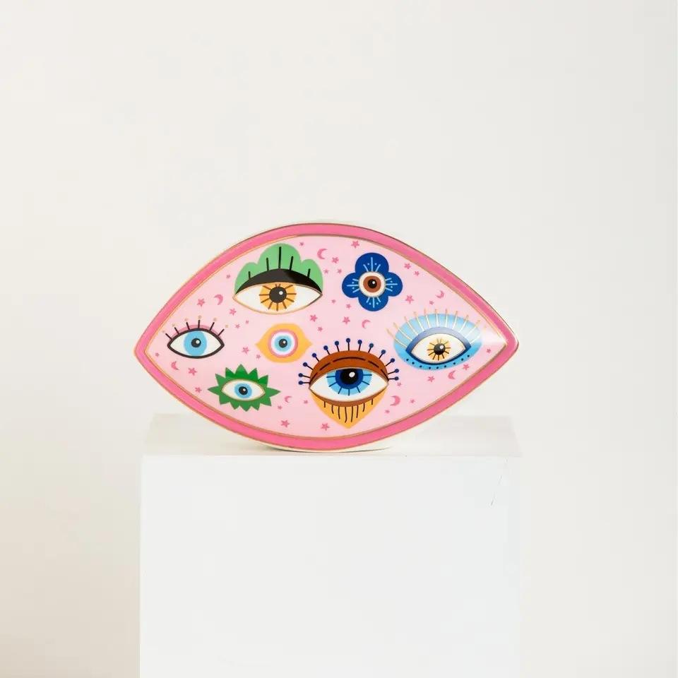 New Blue Evil Eye Home Decor Ornament Ceramic Devil's Eye Statues Lucky Amulet Home Living Room Desktop Feng Shui Figurines