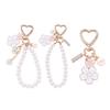Charming Two Tone Flower Initial Pearls Keychain Key Rings Pendant Charm Adds Personality To Bags, Keys, and More