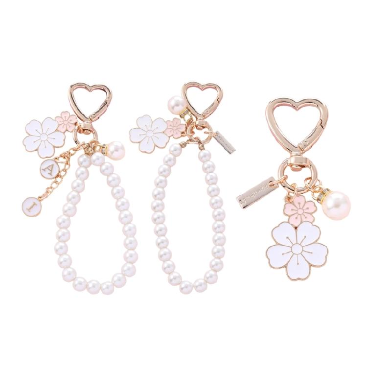 Charming Two Tone Flower Initial Pearls Keychain Key Rings Pendant Charm Adds Personality to Bags, Keys, and More