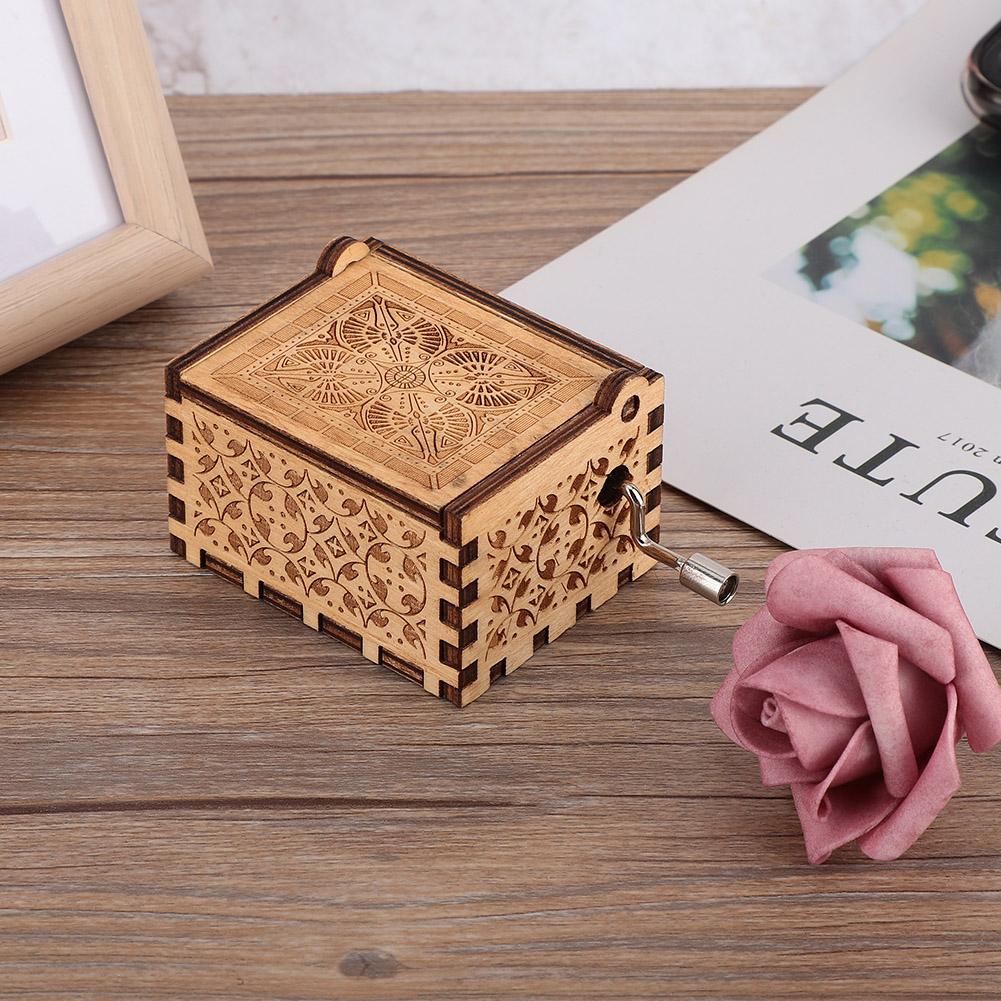 Hand Crank Carved Plywood Music Box Wooden Engraved Musical Toy Crafts Kid Gift Home Decor (#1)