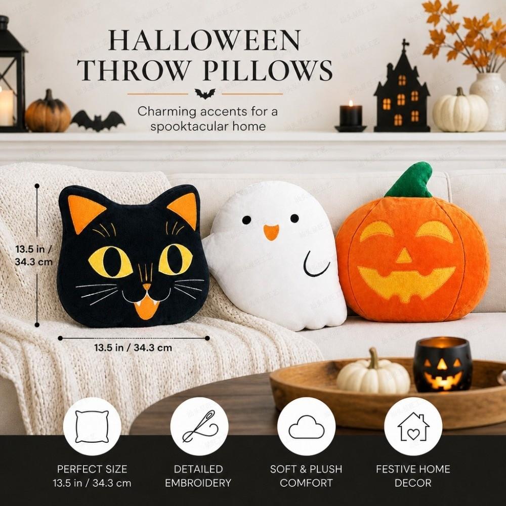 Super Soft Ghost Shaped Pillow PP Cotton Filling Waist Pillow Cute Black Cat Pillow