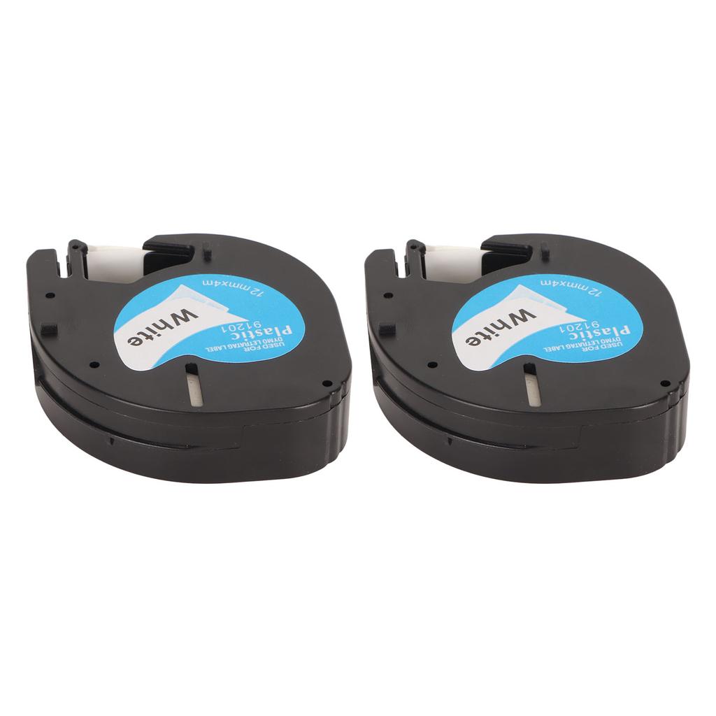 2Pcs Label Maker Tape 12mm Wide 13ft Long Waterproof Oil Resistant Black On White Labeler Tape for