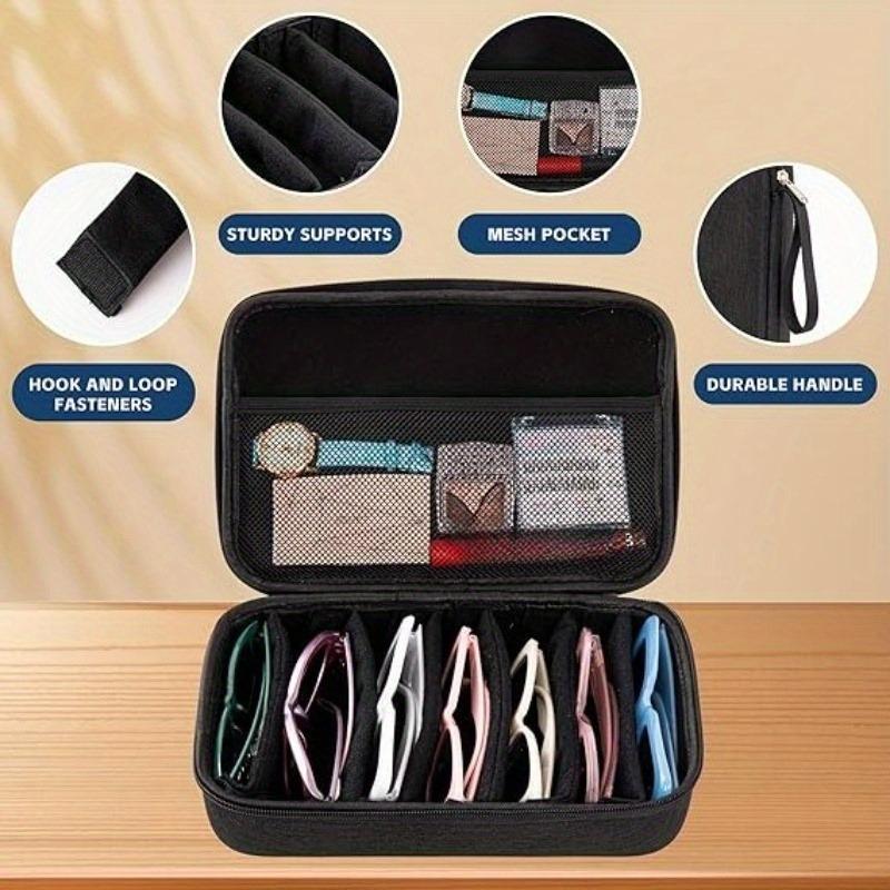 Glasses Storage Box with 6/7 Adjustable Compartments,Portable Eyeglass Organizer Case for Travel – Multi-function Rack, Contacts
